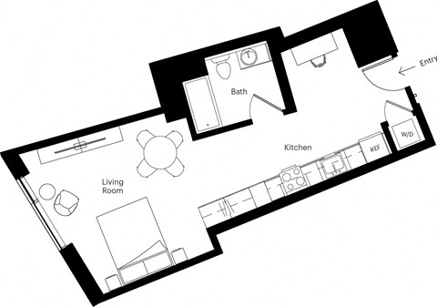 a floor plan of a small apartment with a bedroom and a living room